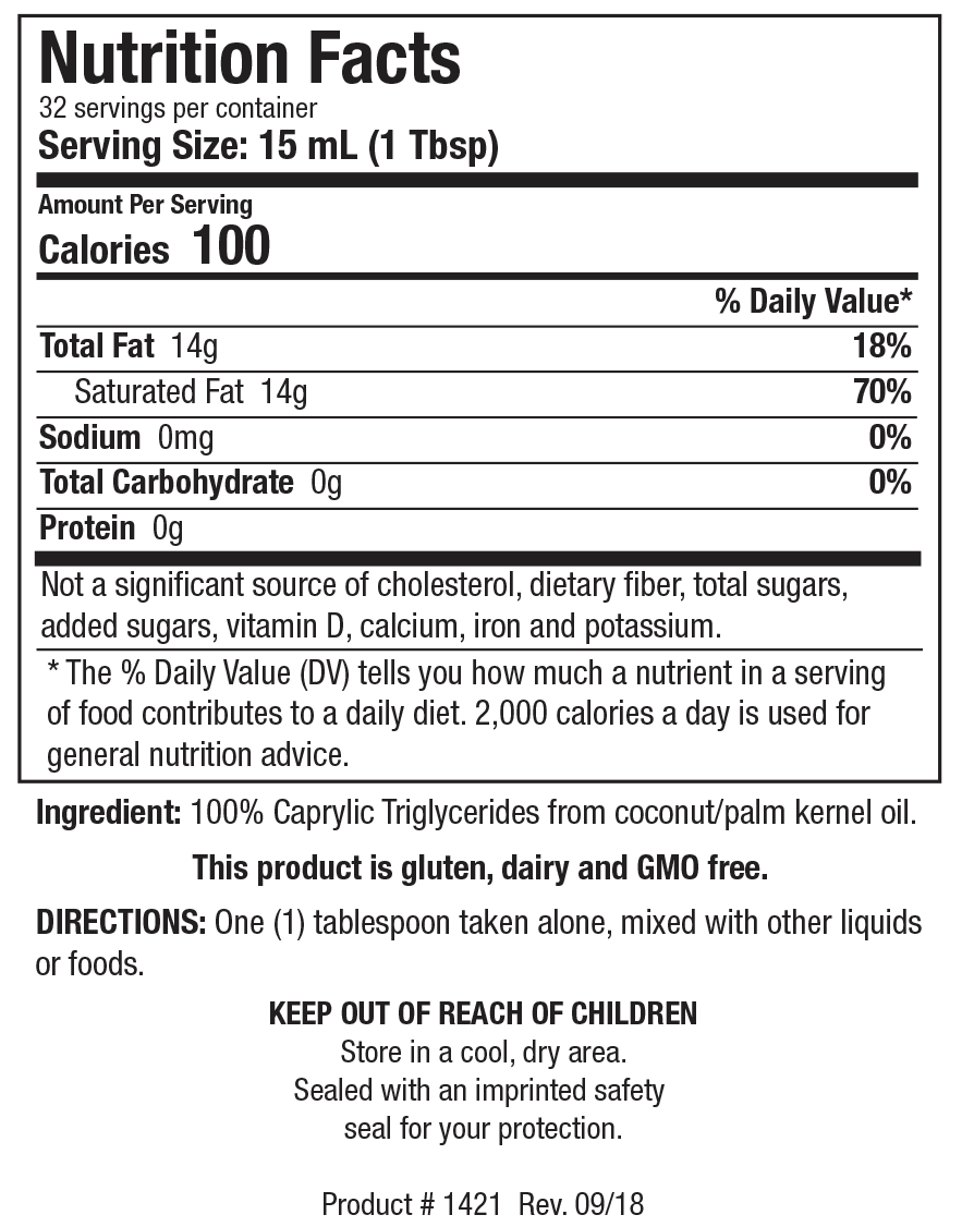 Biotics Research Bio-MCT - Supplement Facts panel