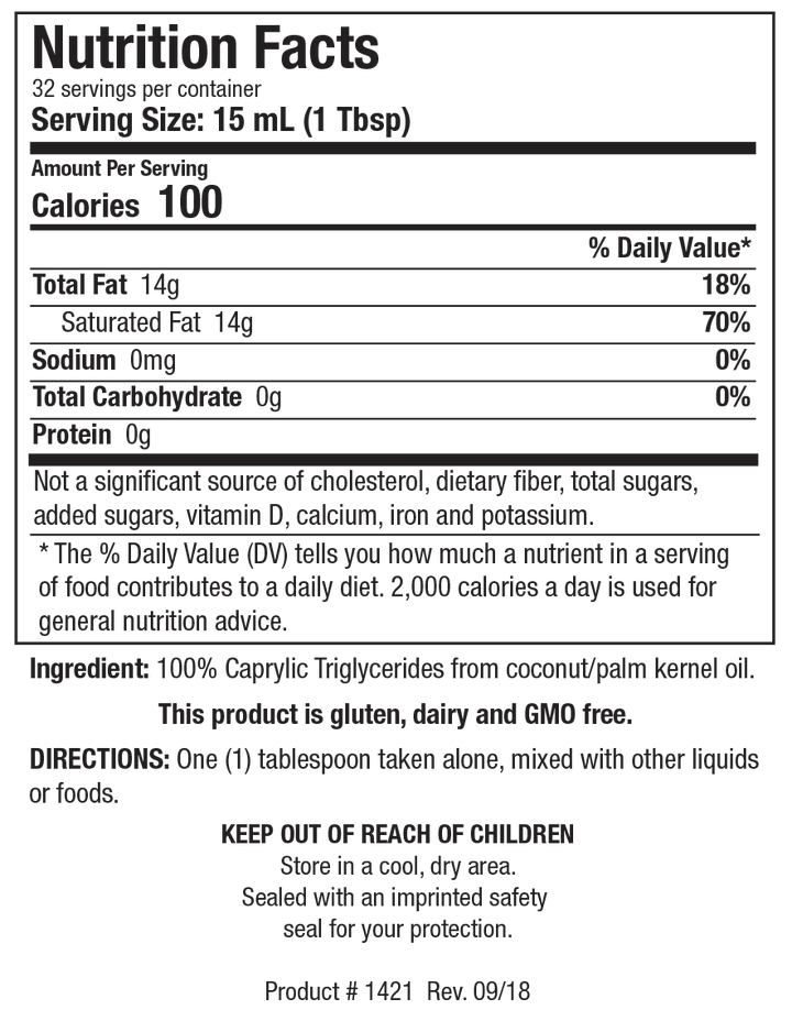 Biotics Research Bio-MCT - Supplement Facts panel