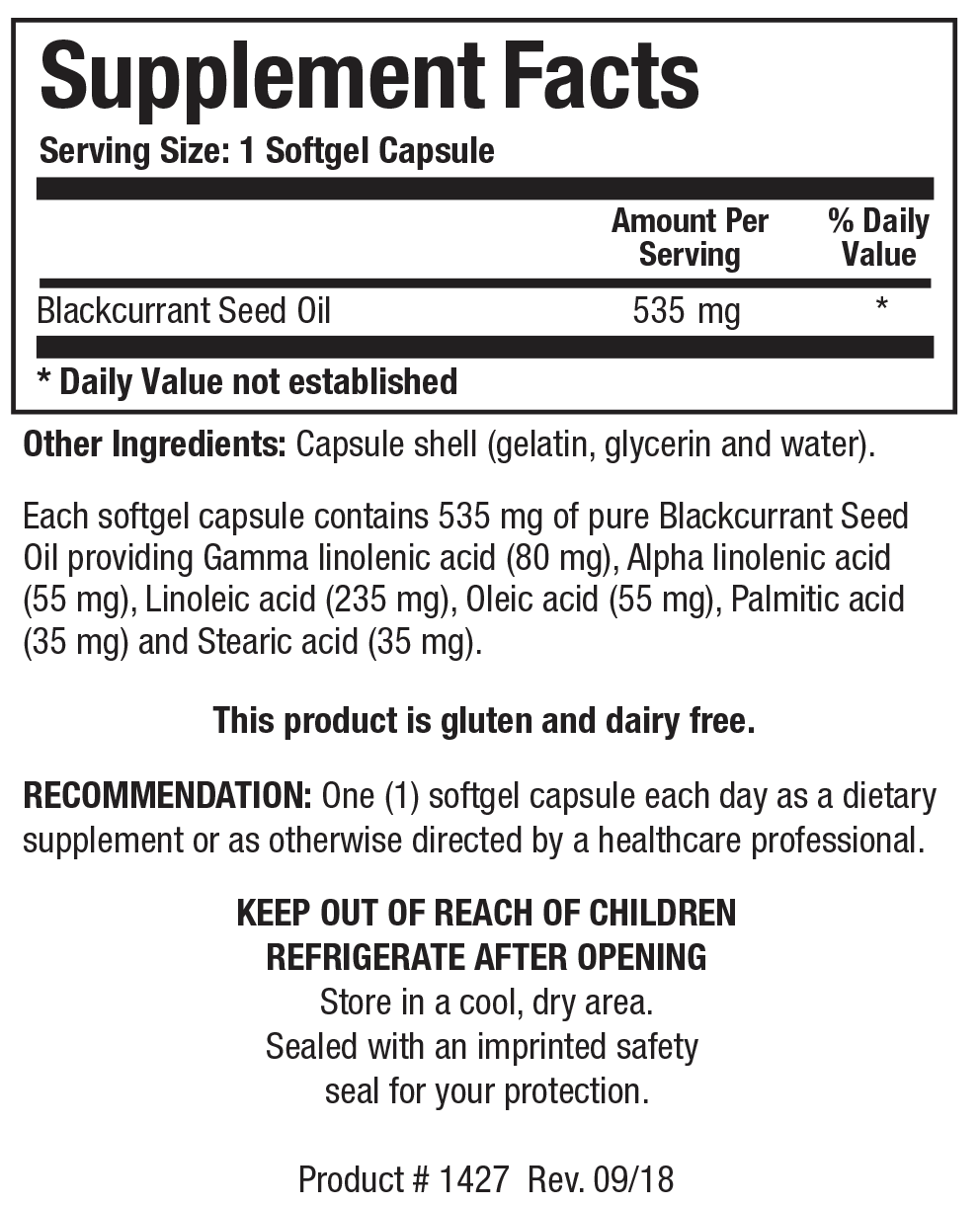 Biotics Research Blackcurrant Seed Oil - Supplement Facts panel