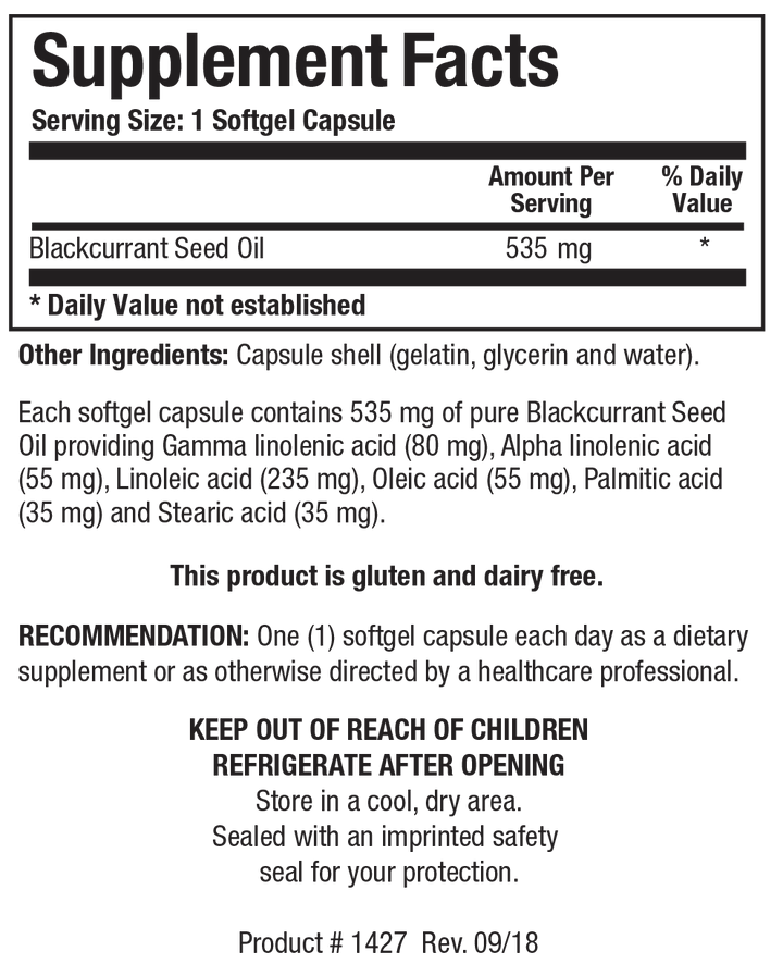 Biotics Research Blackcurrant Seed Oil - Supplement Facts panel