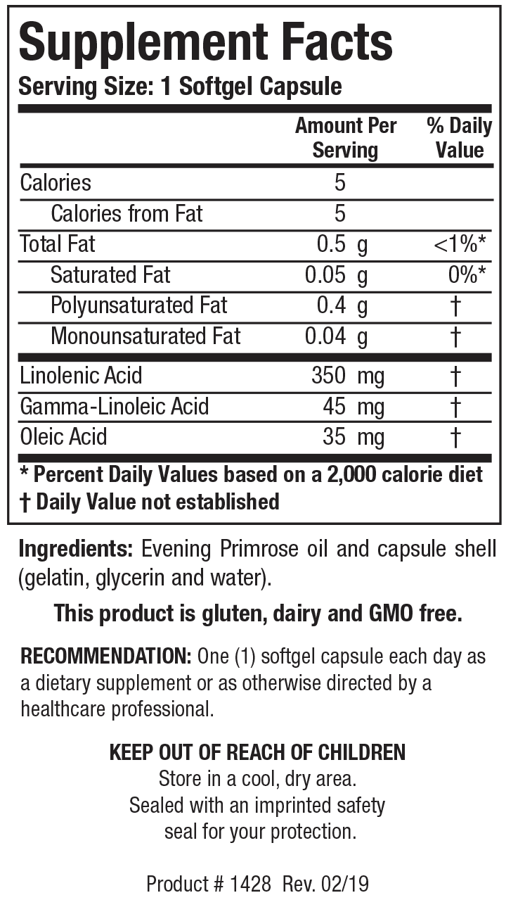 Biotics Research Evening Primrose Oil - Supplement Facts panel