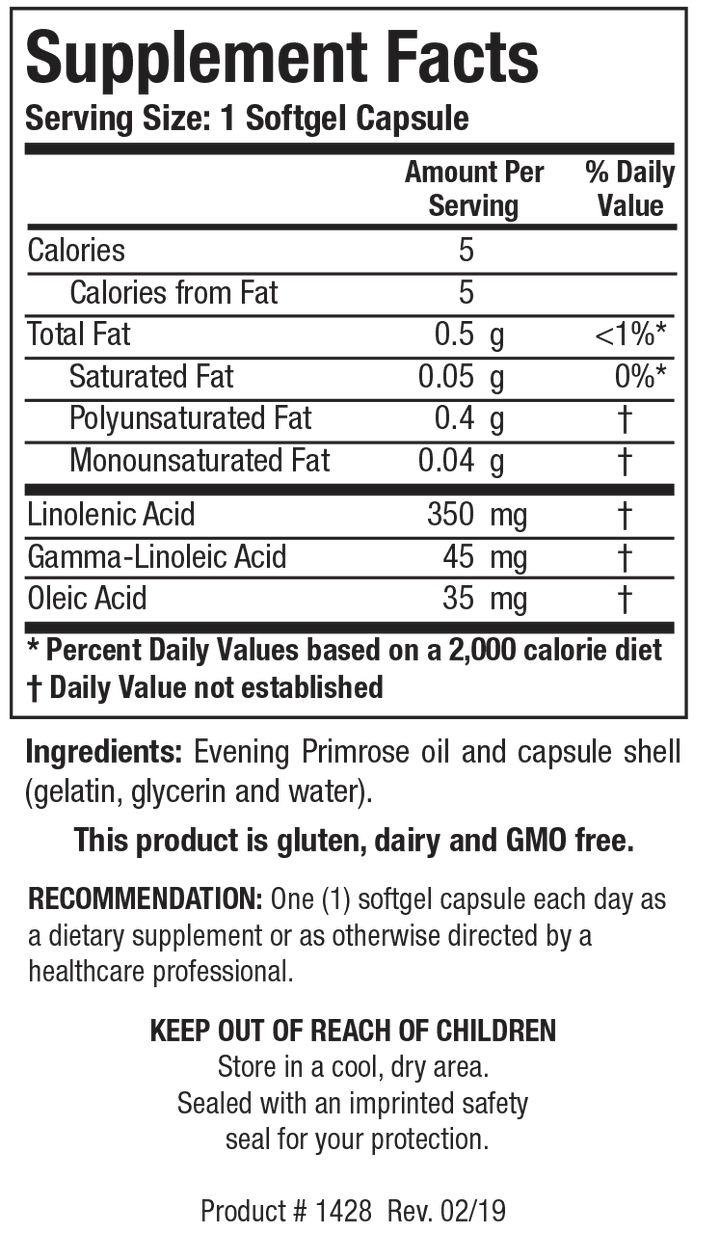 Biotics Research Evening Primrose Oil - Supplement Facts panel