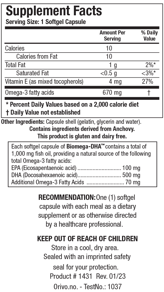 Biotics Research Biomega-DHA - Supplement Facts panel