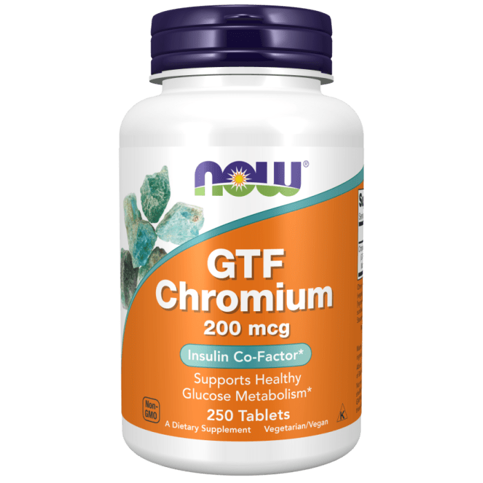 Now Foods GTF Chromium 200 mcg Yeast Free 250 Tablets - 1432
