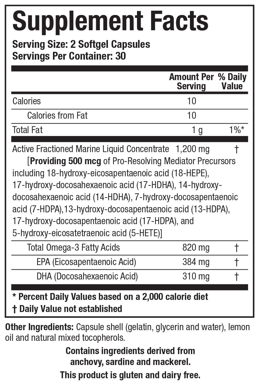 Biotics Research Biomega-SPM 60 Softgels - Supplement Facts panel