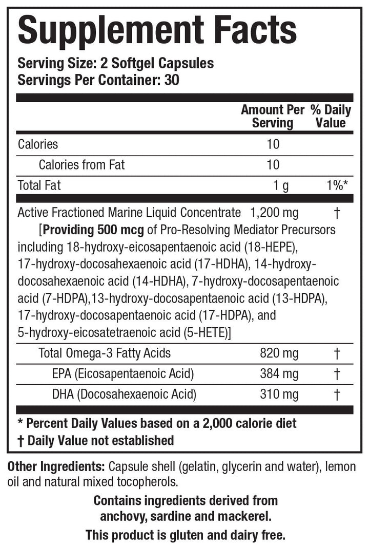 Biotics Research Biomega-SPM 60 Softgels - Supplement Facts panel