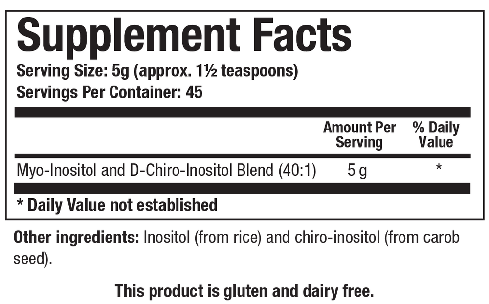 Biotics Research Myo + D-Chiro Inositol - Supplement Facts panel