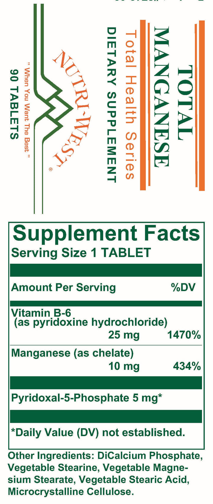 Nutri-West - Total Manganese - 90 Tablets - Supplement Facts panel