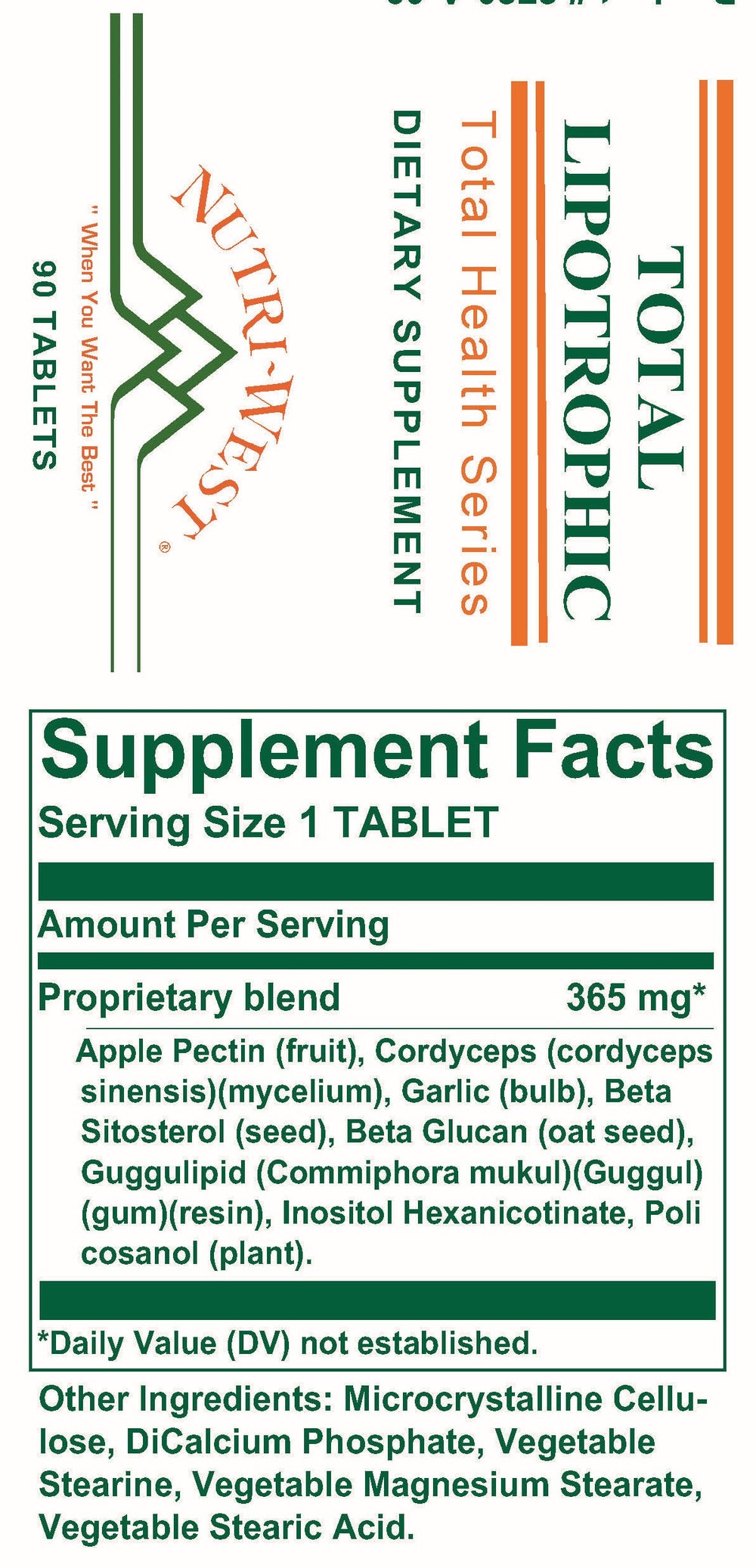 Nutri-West - Total Lipotrophic - 90 Tablets - Supplement Facts panel