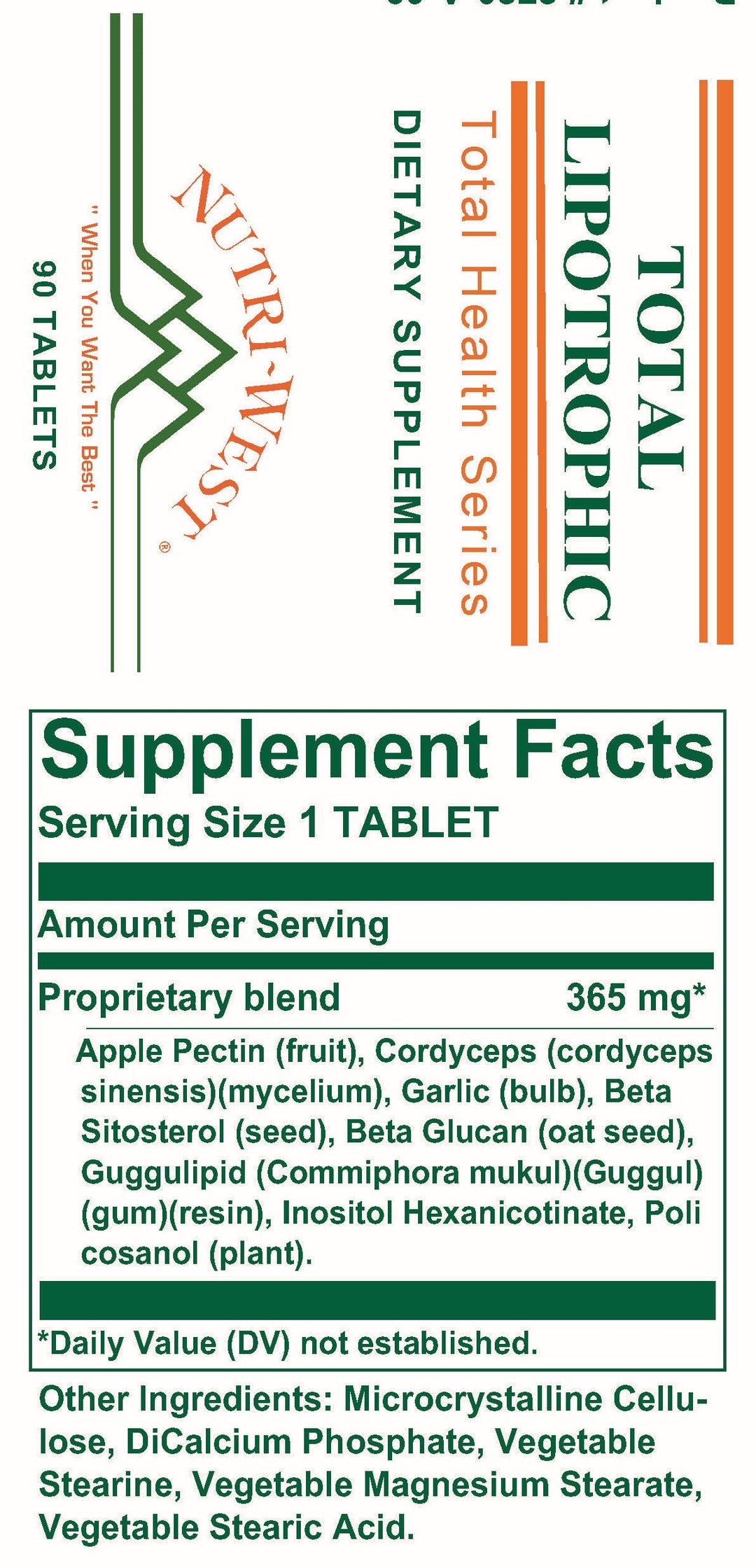 Nutri-West - Total Lipotrophic - 90 Tablets - Supplement Facts panel
