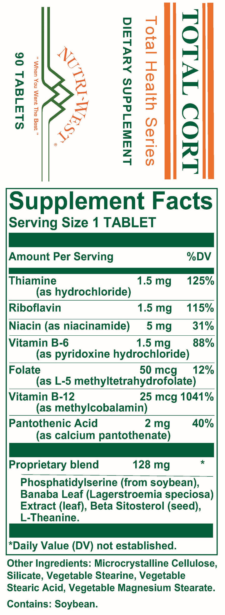 Nutri-West - Total Cort - 90 Tablets - Supplement Facts panel
