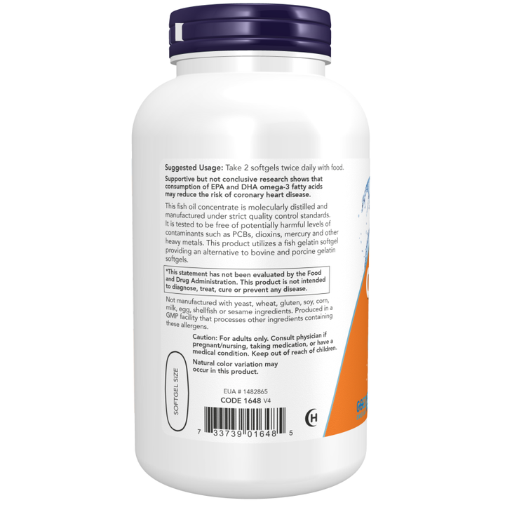 Now Foods Omega-3 Molecularly Distilled 200 Fish Softgels - 1648