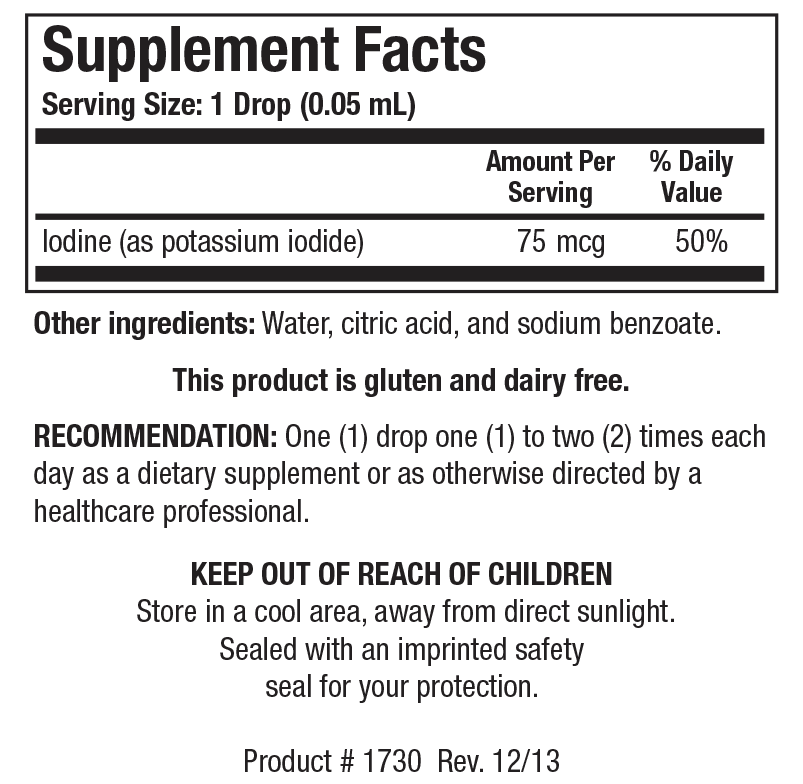Biotics Research Liquid Iodine - Supplement Facts panel