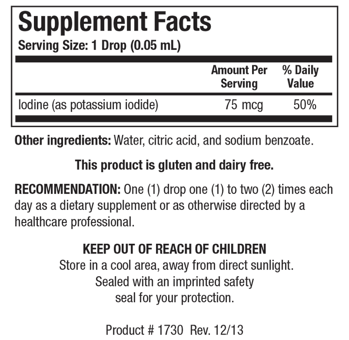 Biotics Research Liquid Iodine - Supplement Facts panel