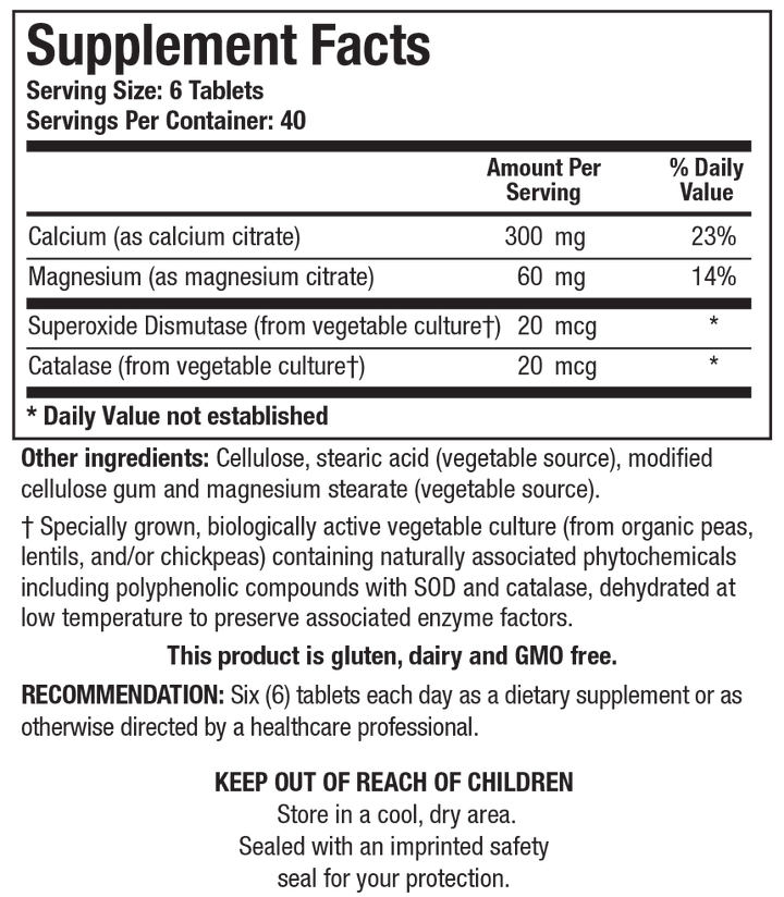 Biotics Research Ca/Mg-Zyme (Ca &amp; Mg) 240 Tablets - Supplement Facts panel