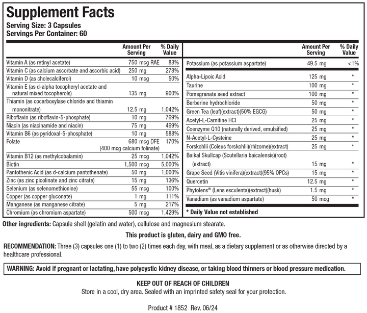 Biotics Research GlucoResolve 180 Capsules - Supplement Facts panel
