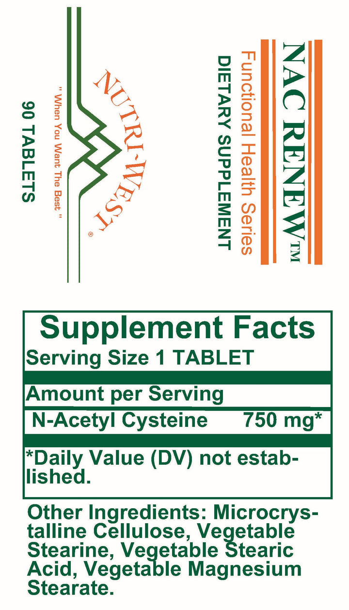 Nutri-West - NAC Renew - 90 Tablets - Supplement Facts panel