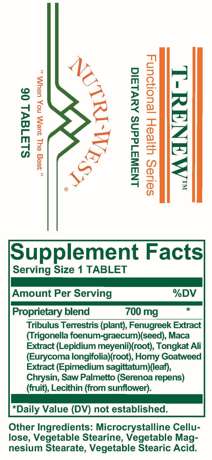 Nutri-West - T-Renew - 90 Tablets - Supplement Facts panel