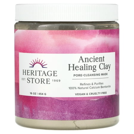 Heritage Store Ancient Healing Clay Pore-Cleansing Mask | Refines & Purifies with 100% Natural Calcium Bentonite (16 oz)