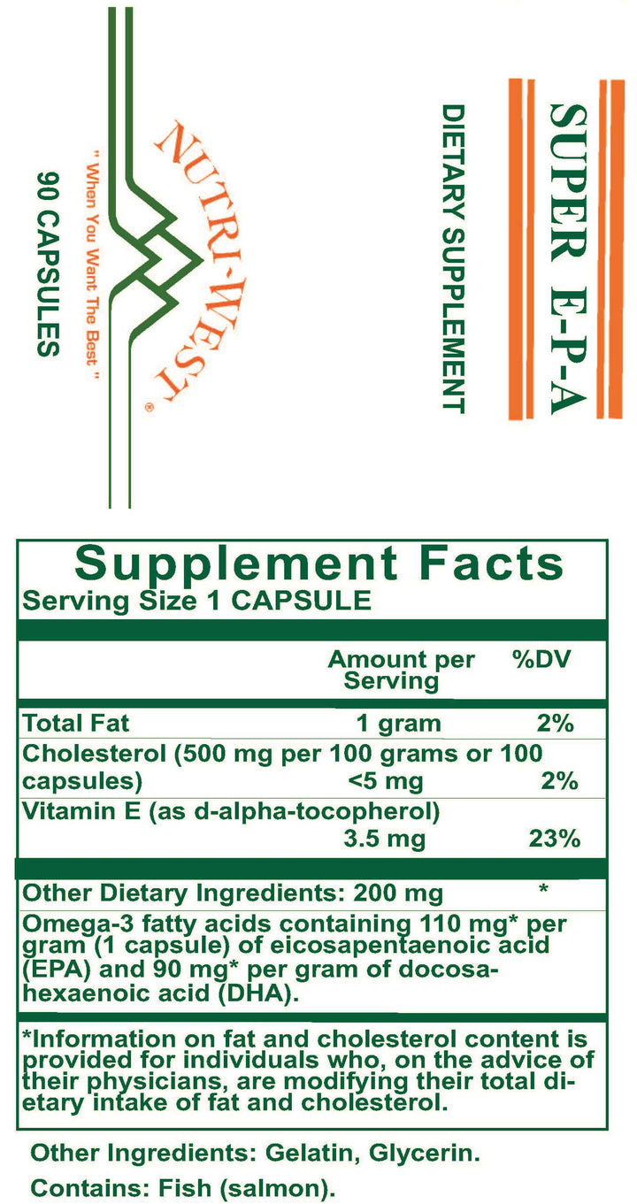 Nutri-West - Super EPA - 90 Capsules - Supplement Facts panel