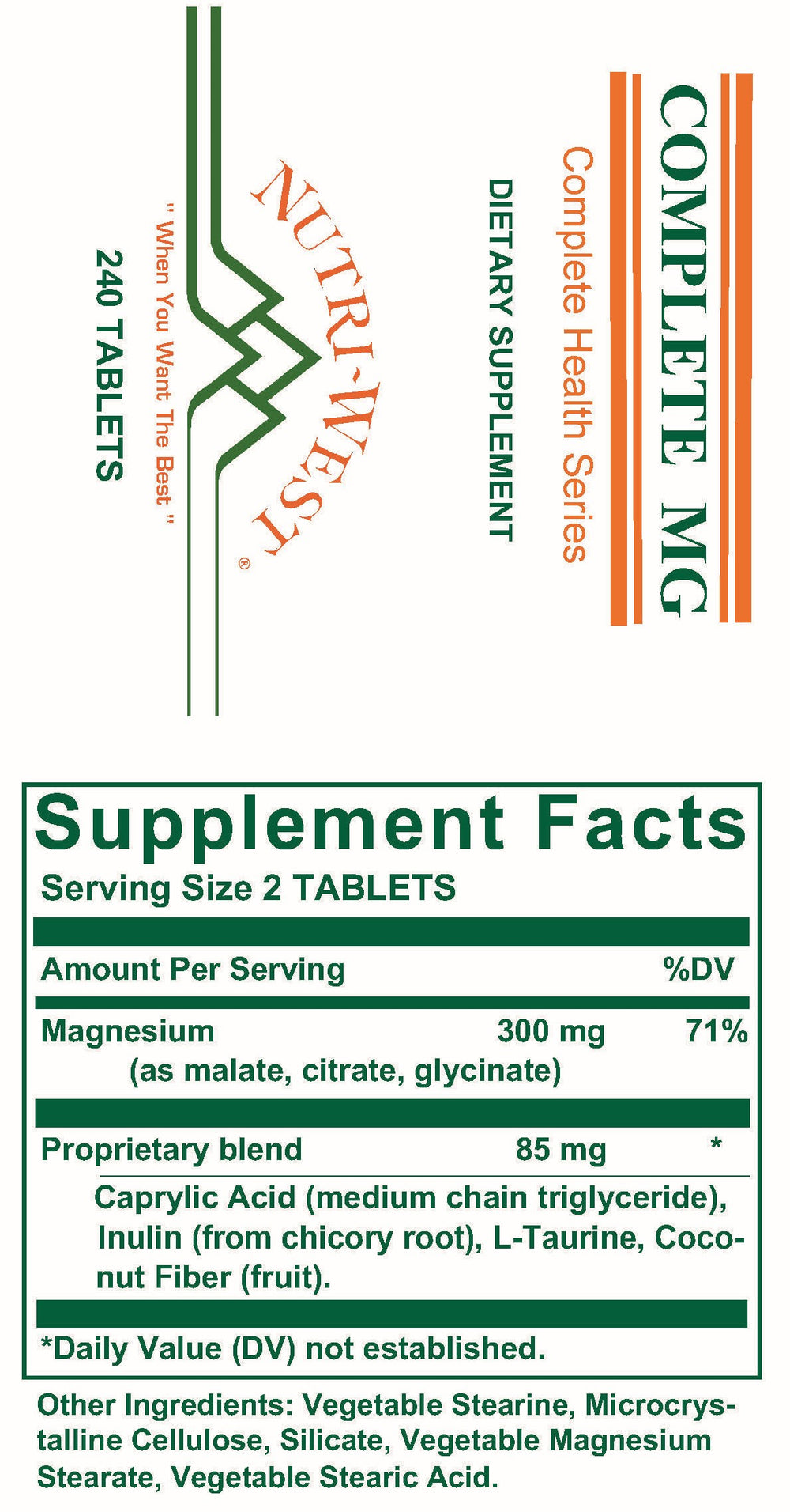 Nutri-West - Complete MG - 240 Tablets - Supplement Facts panel