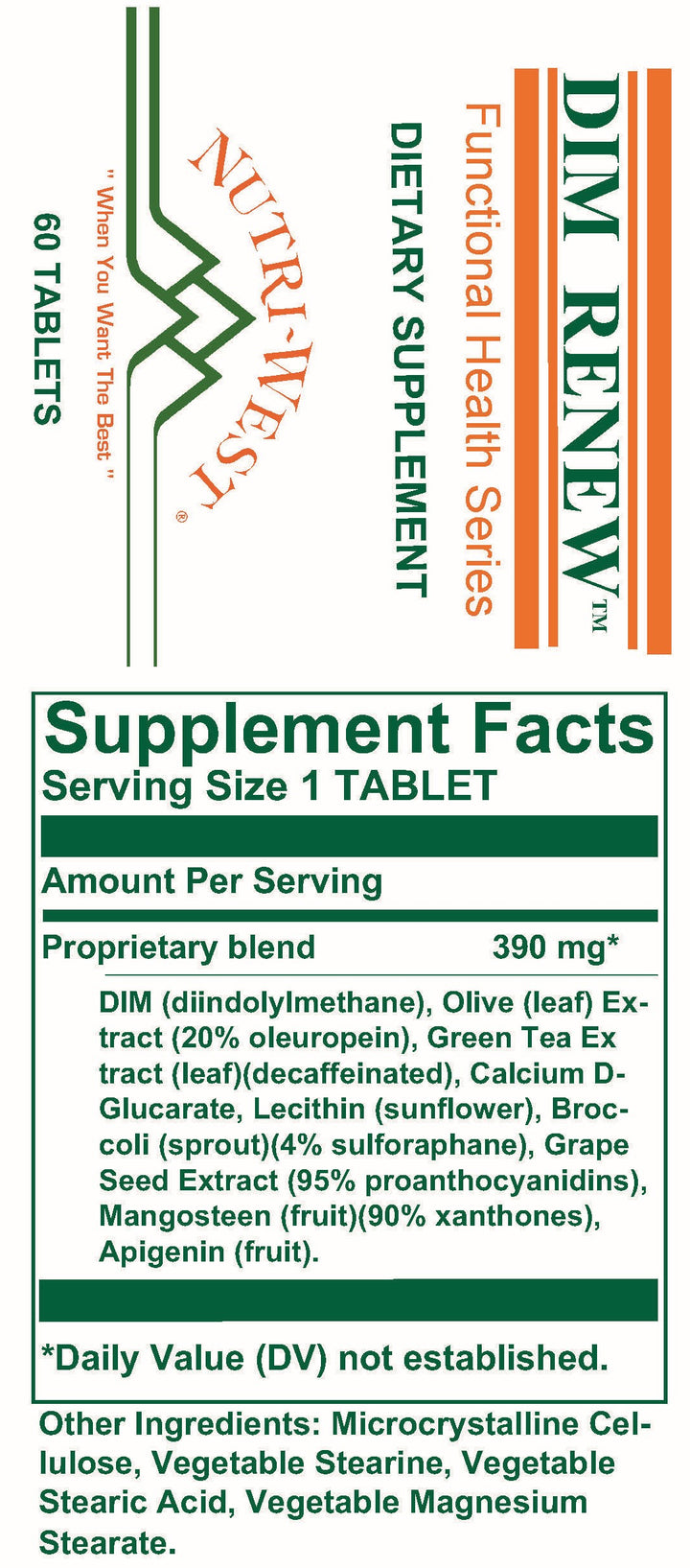 Nutri-West - DIM Renew - 60 Tablets - Supplement Facts panel