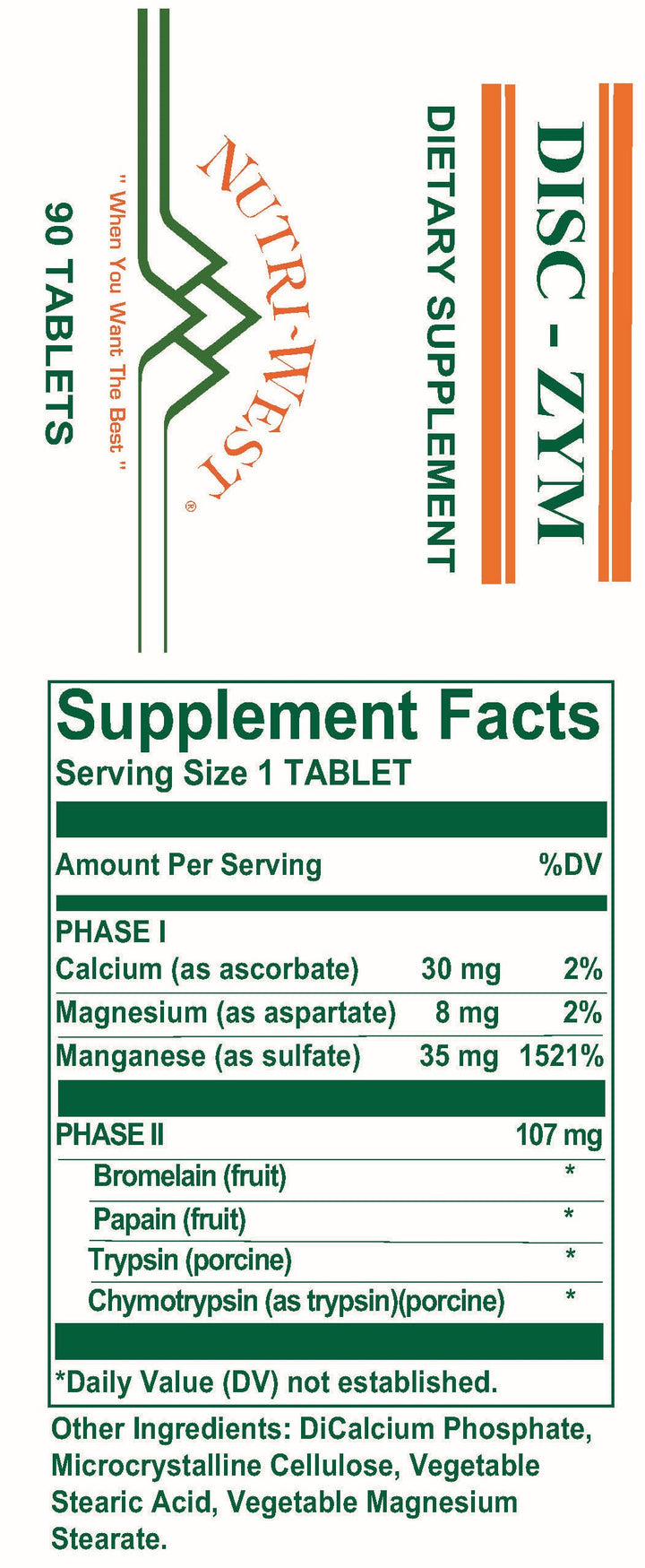 Nutri-West - Disc-Zym - 90 Tablets - Supplement Facts panel