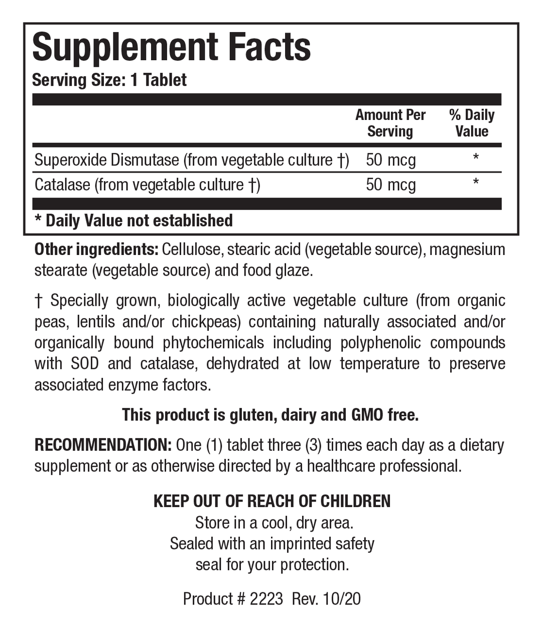 Biotics Research Dismuzyme Plus - Supplement Facts panel