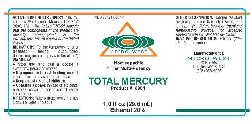 Nutri-West - Total Mercury (Homeopathic) - 1 oz - Supplement Facts panel