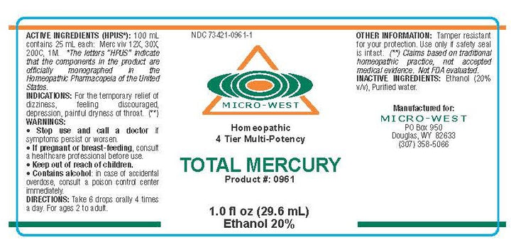 Nutri-West - Total Mercury (Homeopathic) - 1 oz - Supplement Facts panel