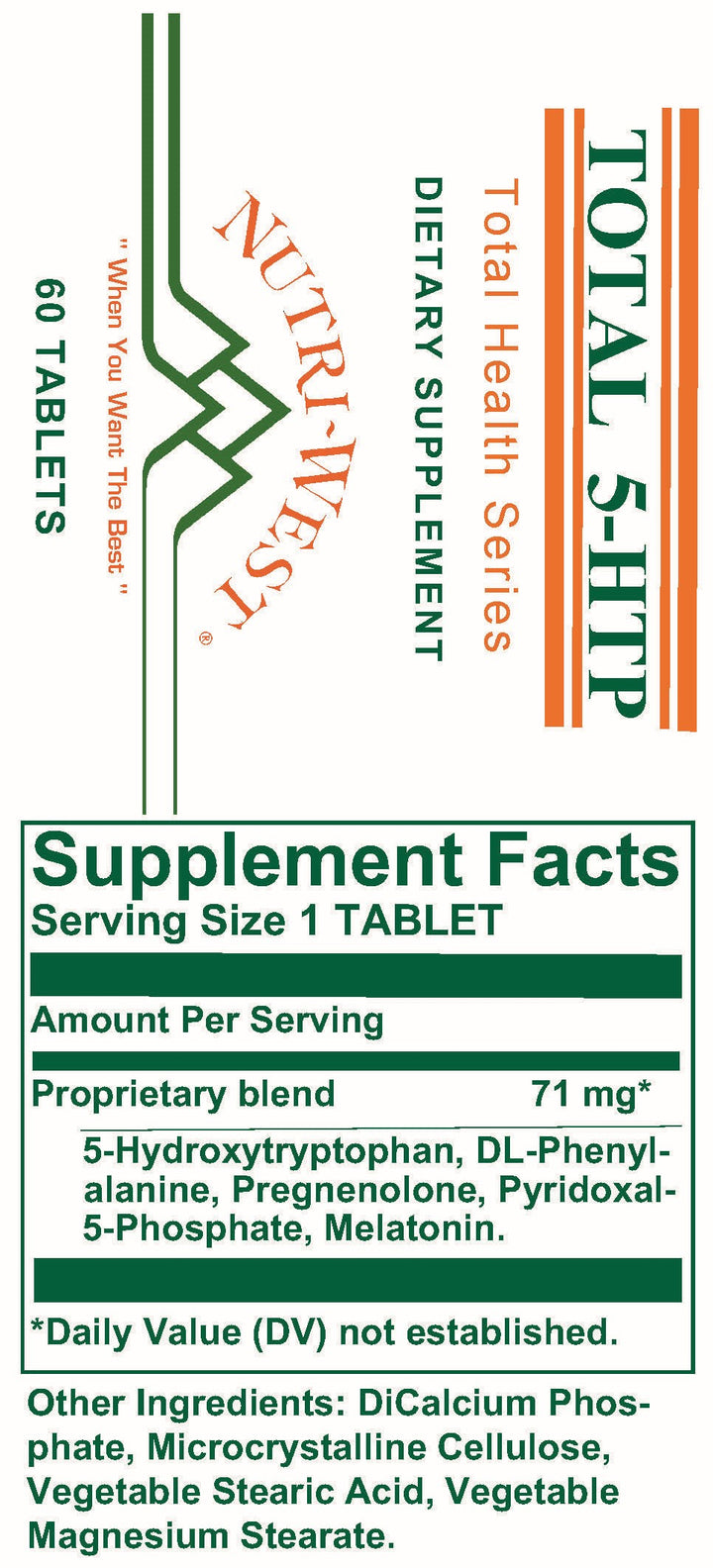Nutri-West - Total 5-HTP - 60 Tablets - Supplement Facts panel