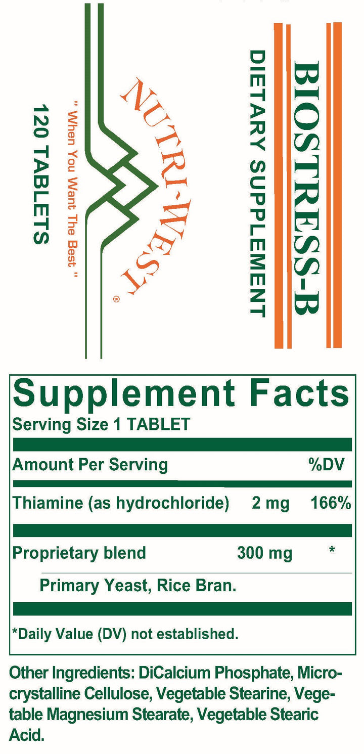 Nutri-West - Biostress-B - 120 Tablets - Supplement Facts panel