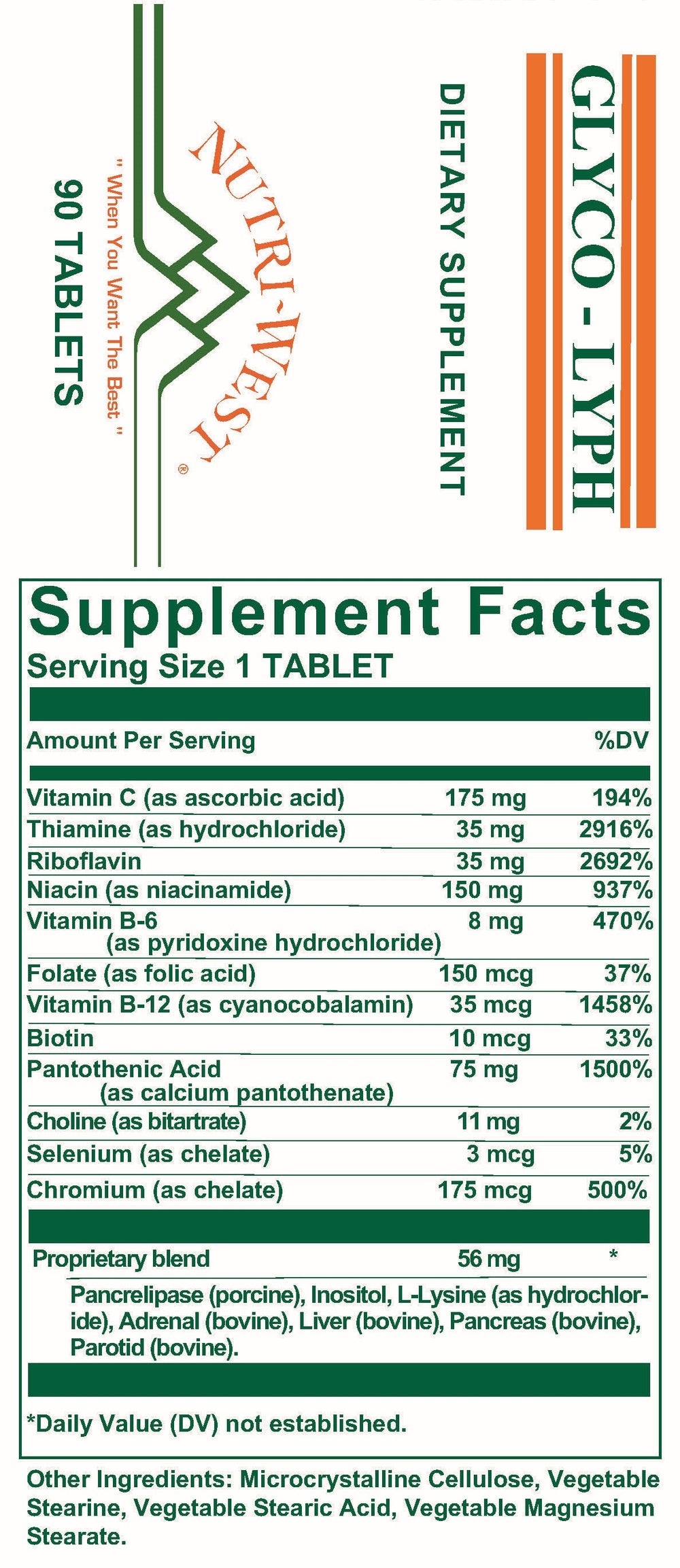 Nutri-West - Glyco-Lyph - 90 Tablets - Supplement Facts panel