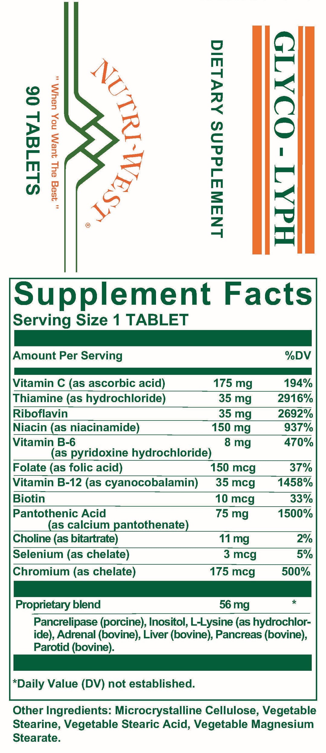 Nutri-West - Glyco-Lyph - 90 Tablets - Supplement Facts panel