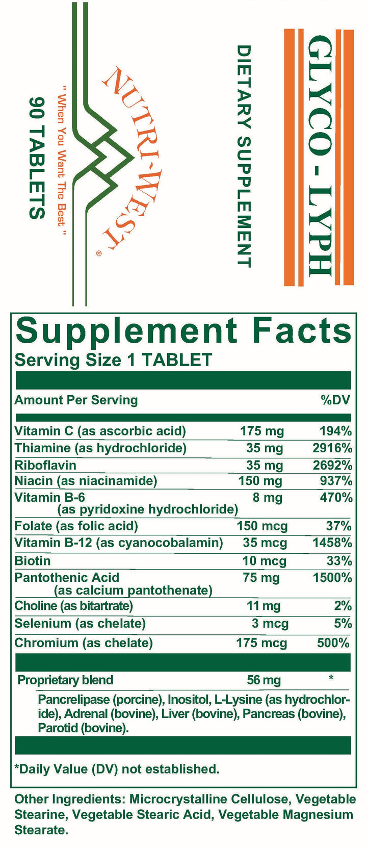Nutri-West - Glyco-Lyph - 90 Tablets - Supplement Facts panel