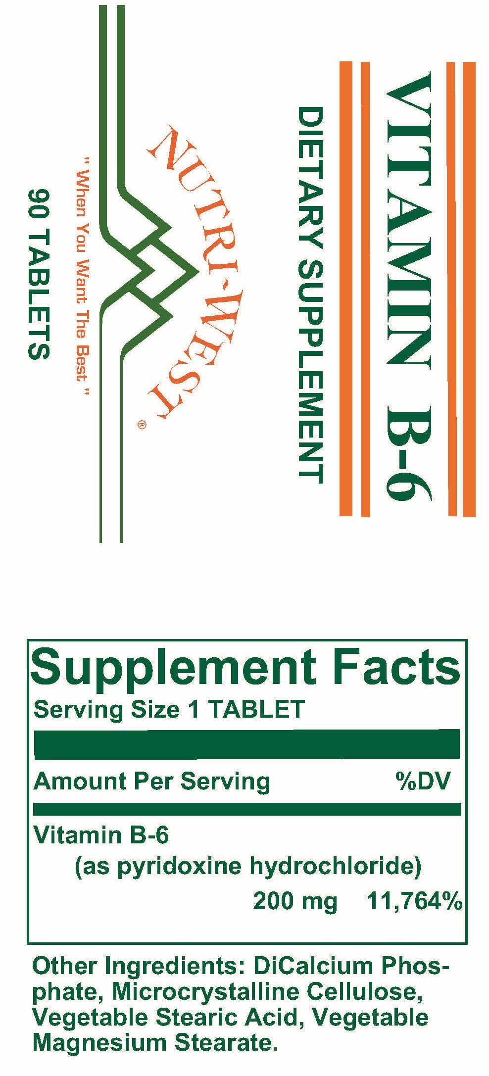 Nutri-West - Vitamin B-6 - 90 Tablets - Supplement Facts panel