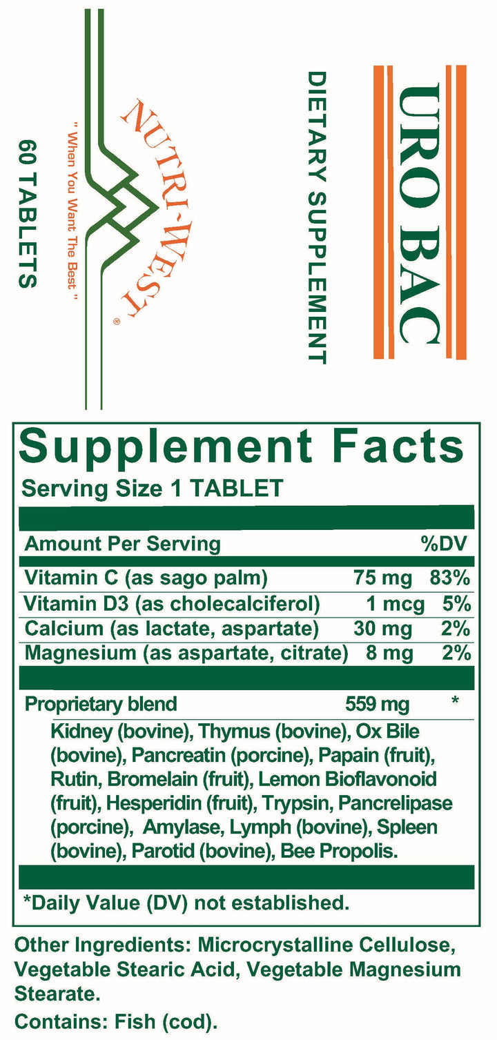 Nutri-West - Uro Bac - 60 Tablets - Supplement Facts panel