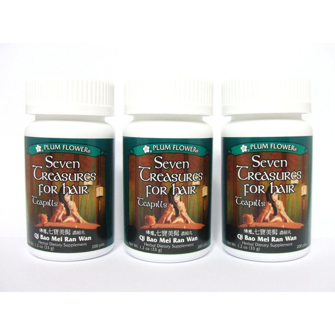 3 Pack of Seven Treasures for Hair Teapills, Qi Bao Mei Ran Wan, 3 x 200 Pills - The Oasis of Health