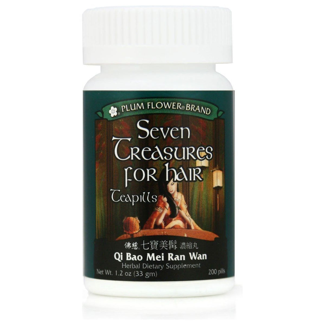 3 Pack of Seven Treasures for Hair Teapills, Qi Bao Mei Ran Wan, 3 x 200 Pills - The Oasis of Health