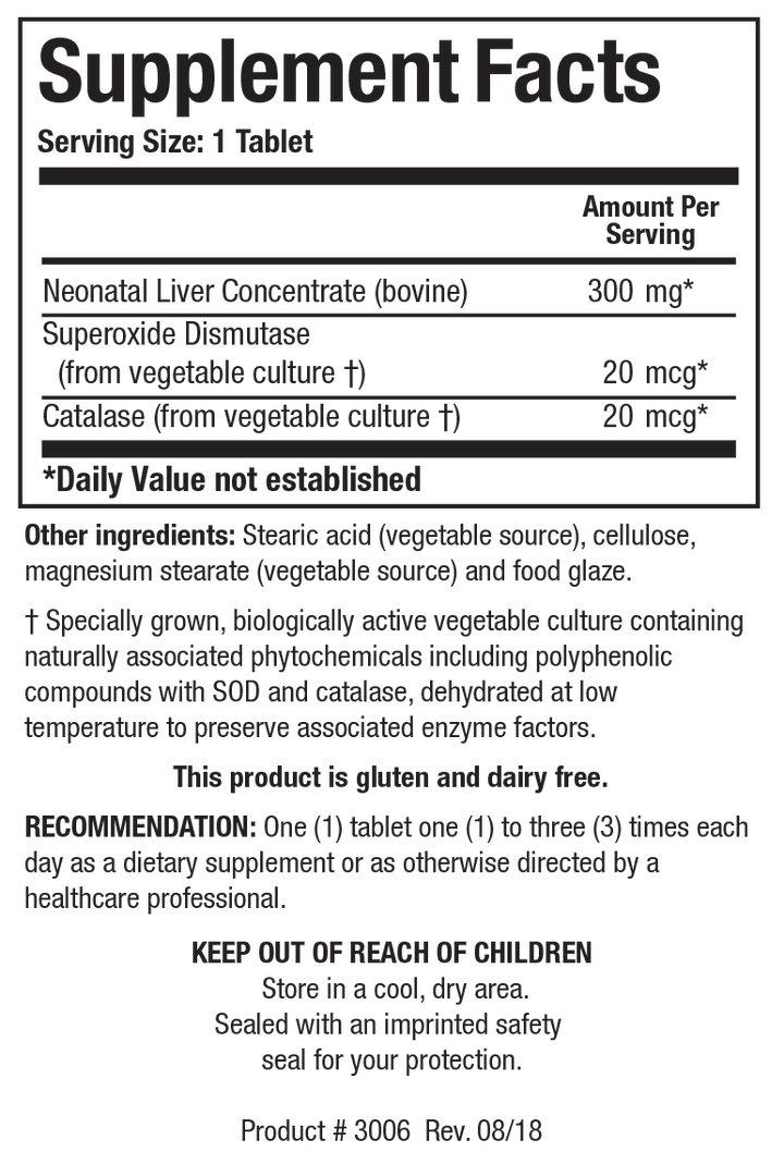 Biotics Research Cytozyme-LV (Neonatal Liver) - Supplement Facts panel