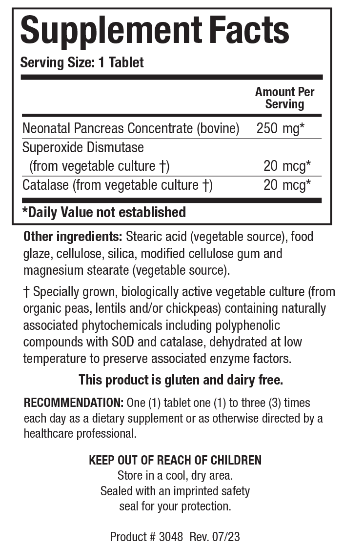Biotics Research Cytozyme-PAN (Neonatal Pancreas) - Supplement Facts panel