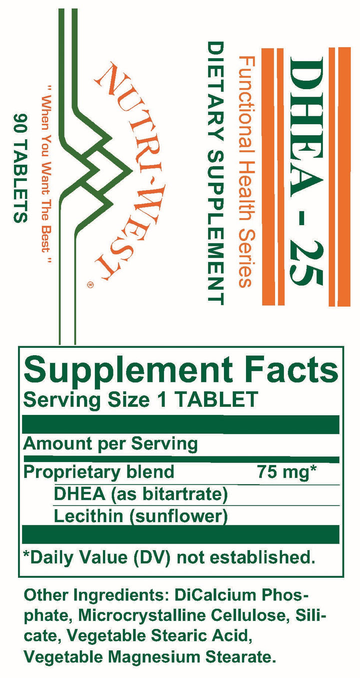 Nutri-West - DHEA-25 - 90 Tablets - Supplement Facts panel