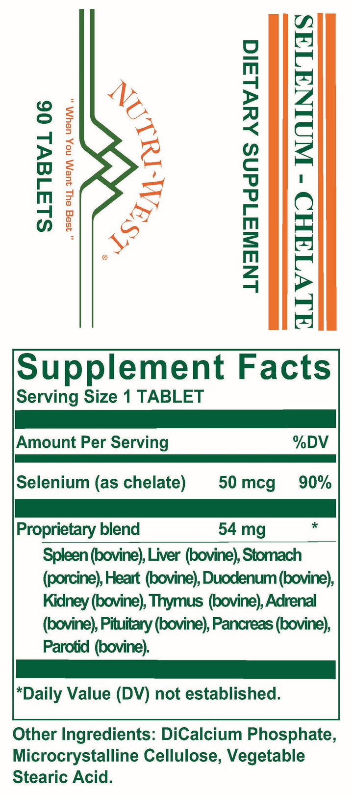 Nutri-West - Selenium Chelate - 90 Tablets - Supplement Facts panel