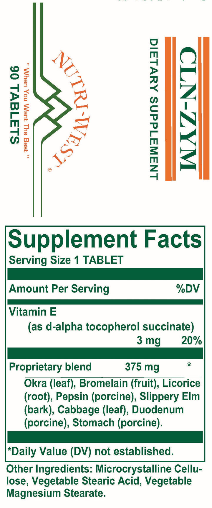 Nutri-West - CLN-Zym - 90 Tablets - Supplement Facts panel