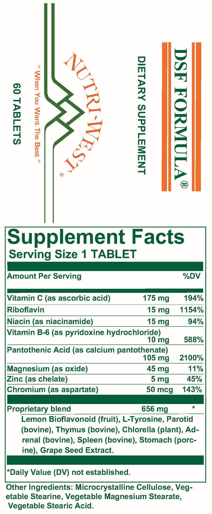 Nutri-West - DSF Formula - 60 Tablets - Supplement Facts panel