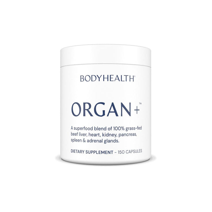 BodyHealth Organ+ Grass-Fed Glandular Organ Complex, Grassfed Beef Organ Supplement, Dessicated Beef Liver, Heart, Kidney, Pancreas, Spleen, Non GMO, Adrenal, Supplement, (150 Capsules)