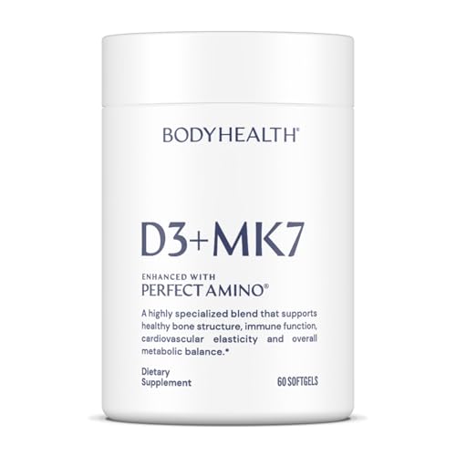 BodyHealth D3 + MK7 - Vitamin D3 5000IU, Vitamin K1, Vitamin K2 - Easy to Swallow Supplement, Supports Bone Strength &amp; Calcium Absorbtion* - 60 Softgels