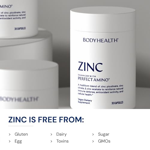 BodyHealth Zinc 30mg - Supplement for Growth &amp; Development, Antioxidant Activity - Natural Immune Defense &amp; Cellular Health - 30 Capsules
