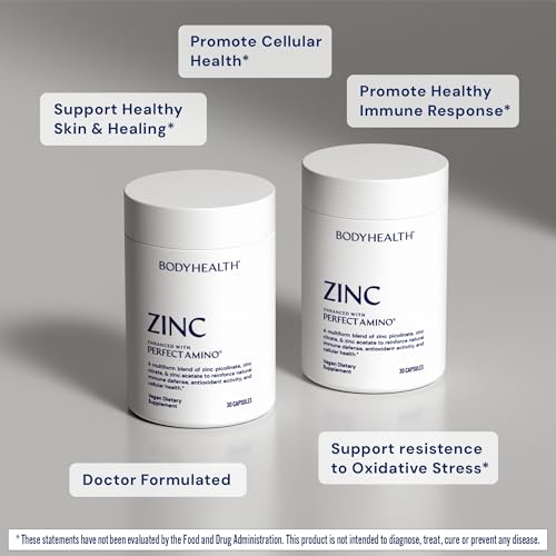 BodyHealth Zinc 30mg - Supplement for Growth &amp; Development, Antioxidant Activity - Natural Immune Defense &amp; Cellular Health - 30 Capsules