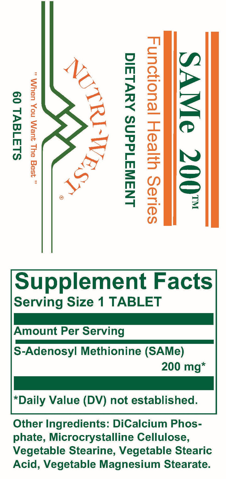 Nutri-West - SAMe 200 - 60 Tablets - Supplement Facts panel